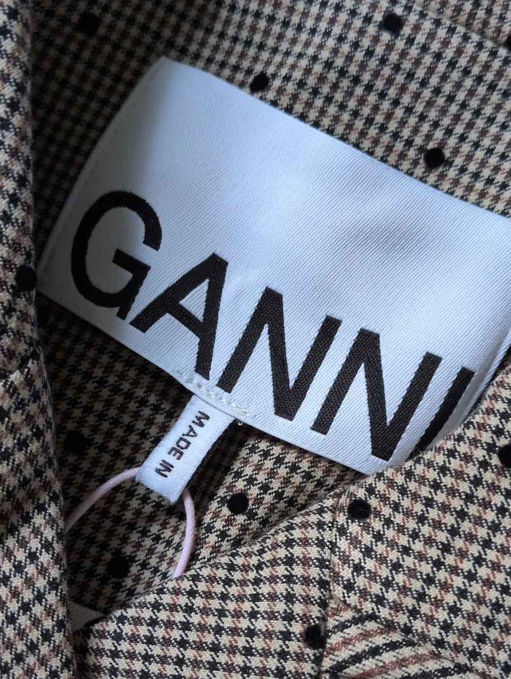 GANNI I NWT Brown & Black Lenzing Tiger's Eye Check Polka Dot Pattern Blazer, 38